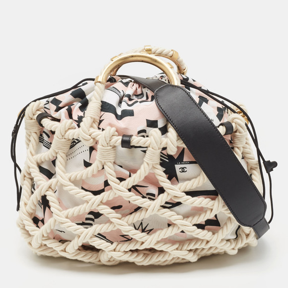 CHANEL Handbags - CHANEL Multicolor Printed Fabric and Rope Shopper Tote